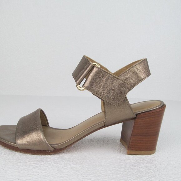 Stuart Weitzman Broadband Sandal Block Heel Gold Metallic size 8 M - Picture 2 of 9